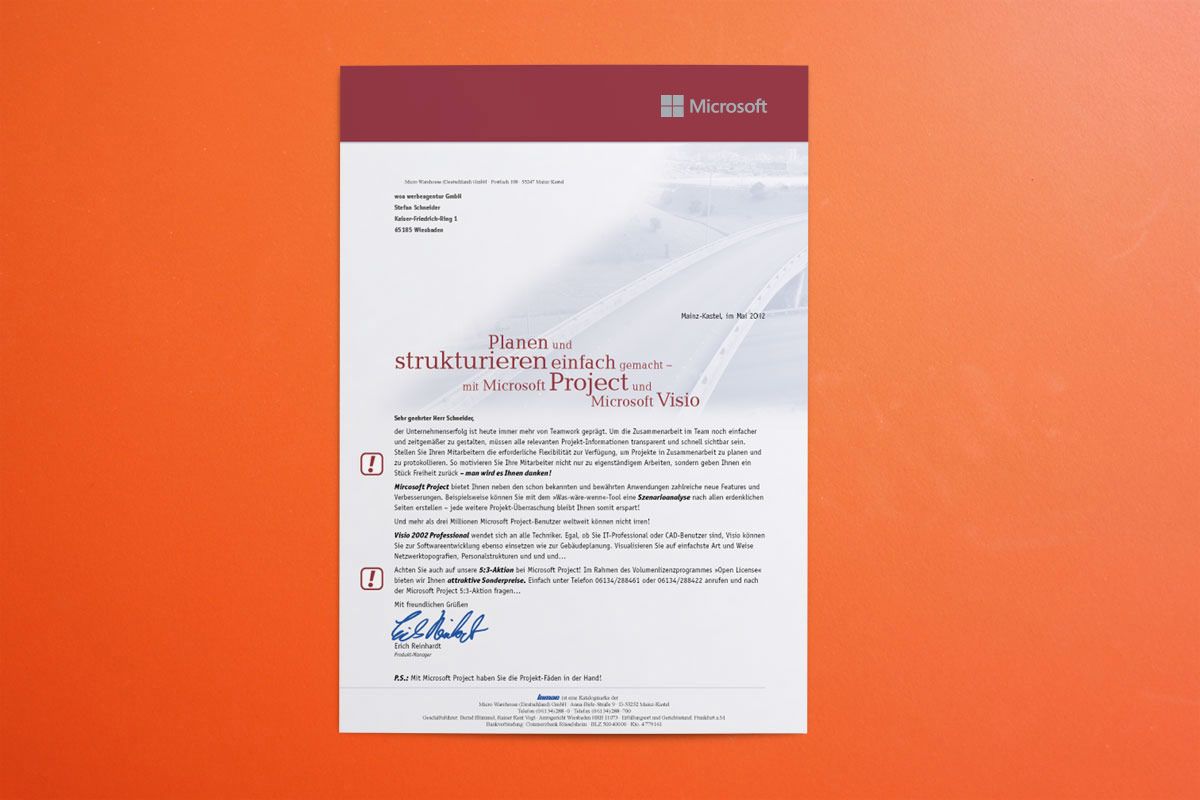 Software Microsoft Projects mit Brief-Mailing als Dialoginstrument für Microsoft Deutschland ist eine Kreation und Referenz der WOA